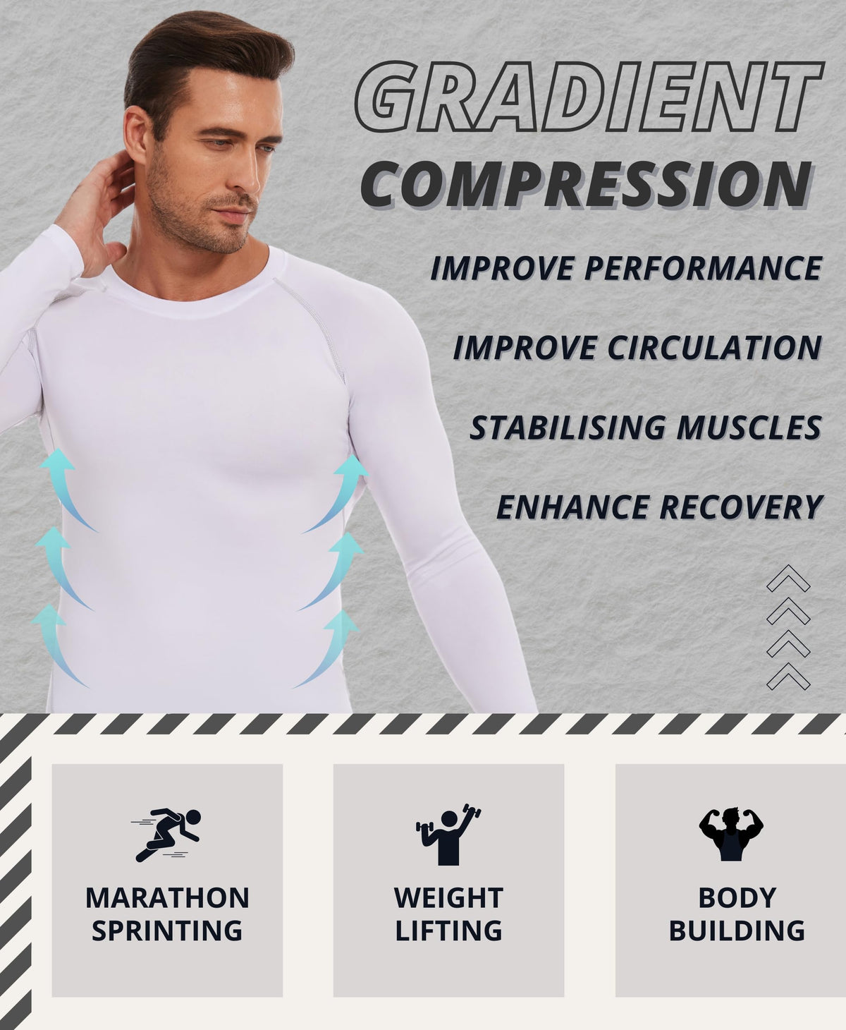 AMZSPORT Men's Long Sleeve Compression Running Shirt Quick Dry