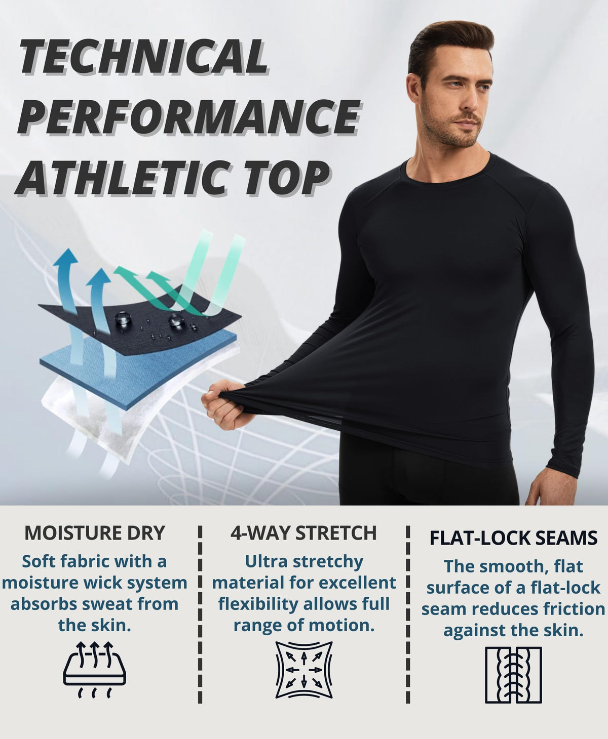 AMZSPORT Men's Long Sleeve Compression Shirt, Quick-Dry