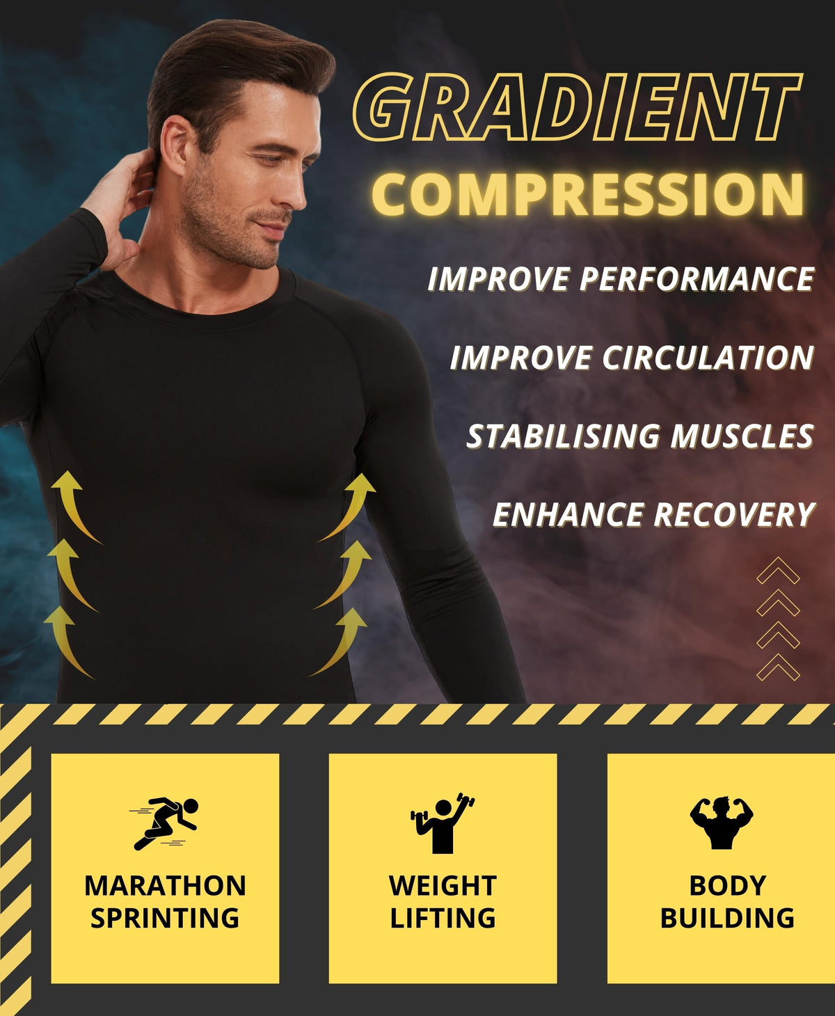 AMZSPORT Men's Long Sleeve Compression Running Shirt Quick Dry