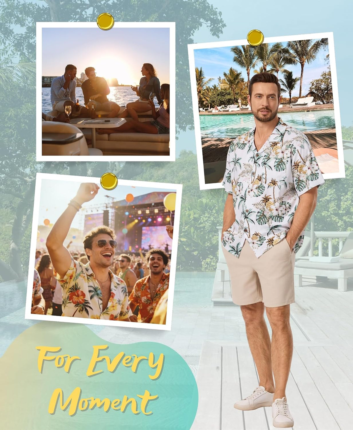 AMZSPORT Men's Hawaiian Shirt, Short Sleeve Summer Beach Shirt