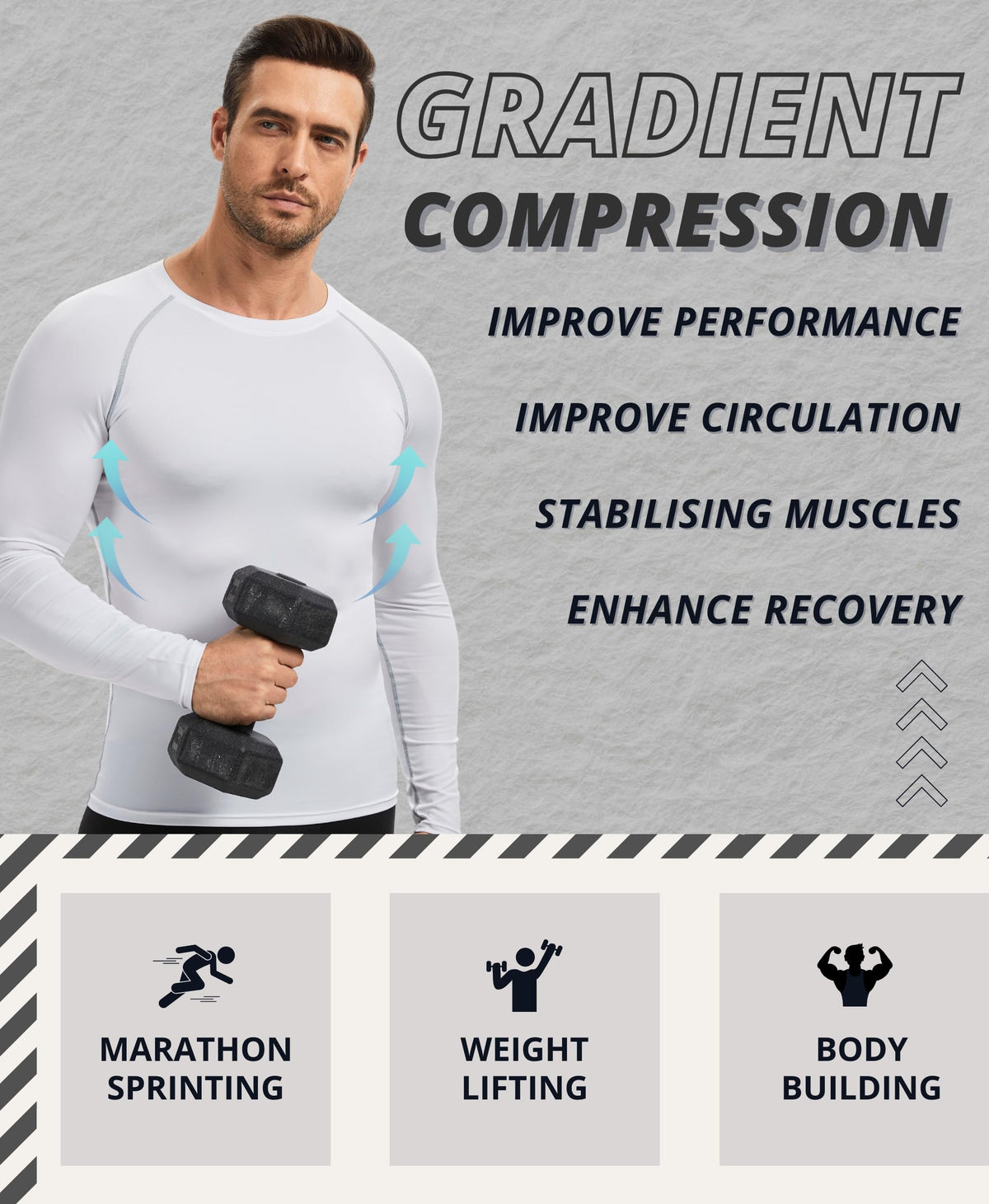 AMZSPORT Men's Long Sleeve Compression Running Shirt Quick Dry