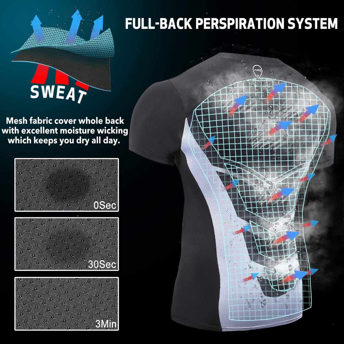 AMZSPORT Men's Compression Shirt, Sports, Quick-Dry, Base Layer Top