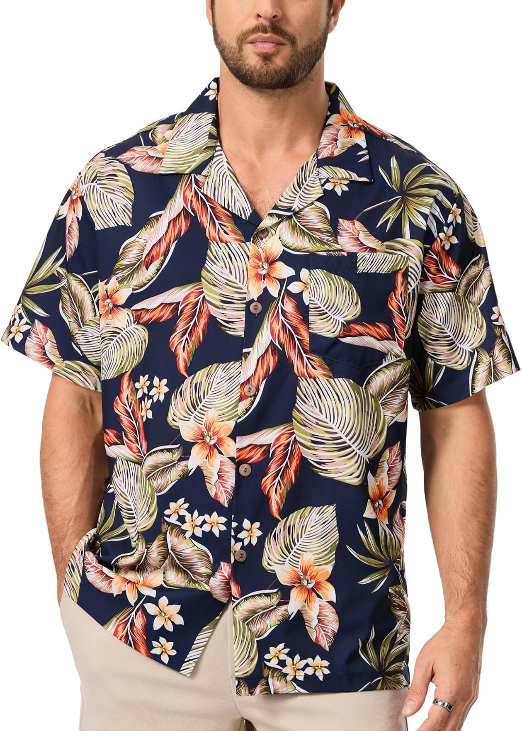 AMZSPORT Men's Hawaiian Shirt, Short Sleeve Summer Beach Shirt