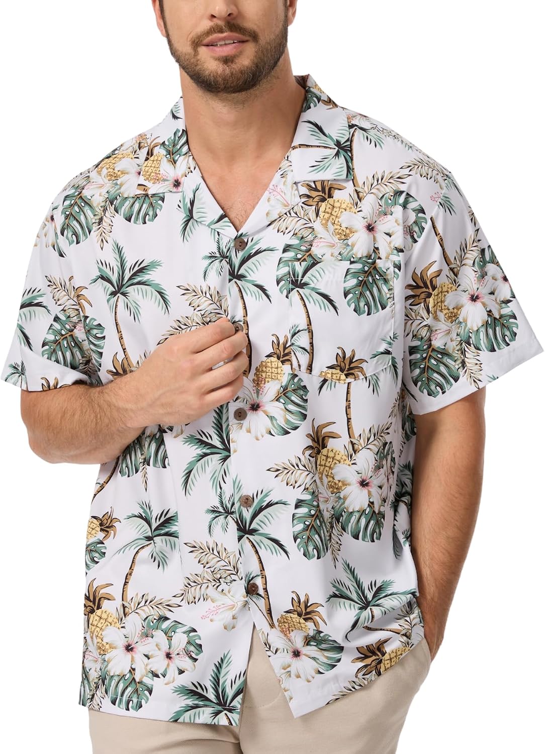 AMZSPORT Men's Hawaiian Shirt, Short Sleeve Summer Beach Shirt