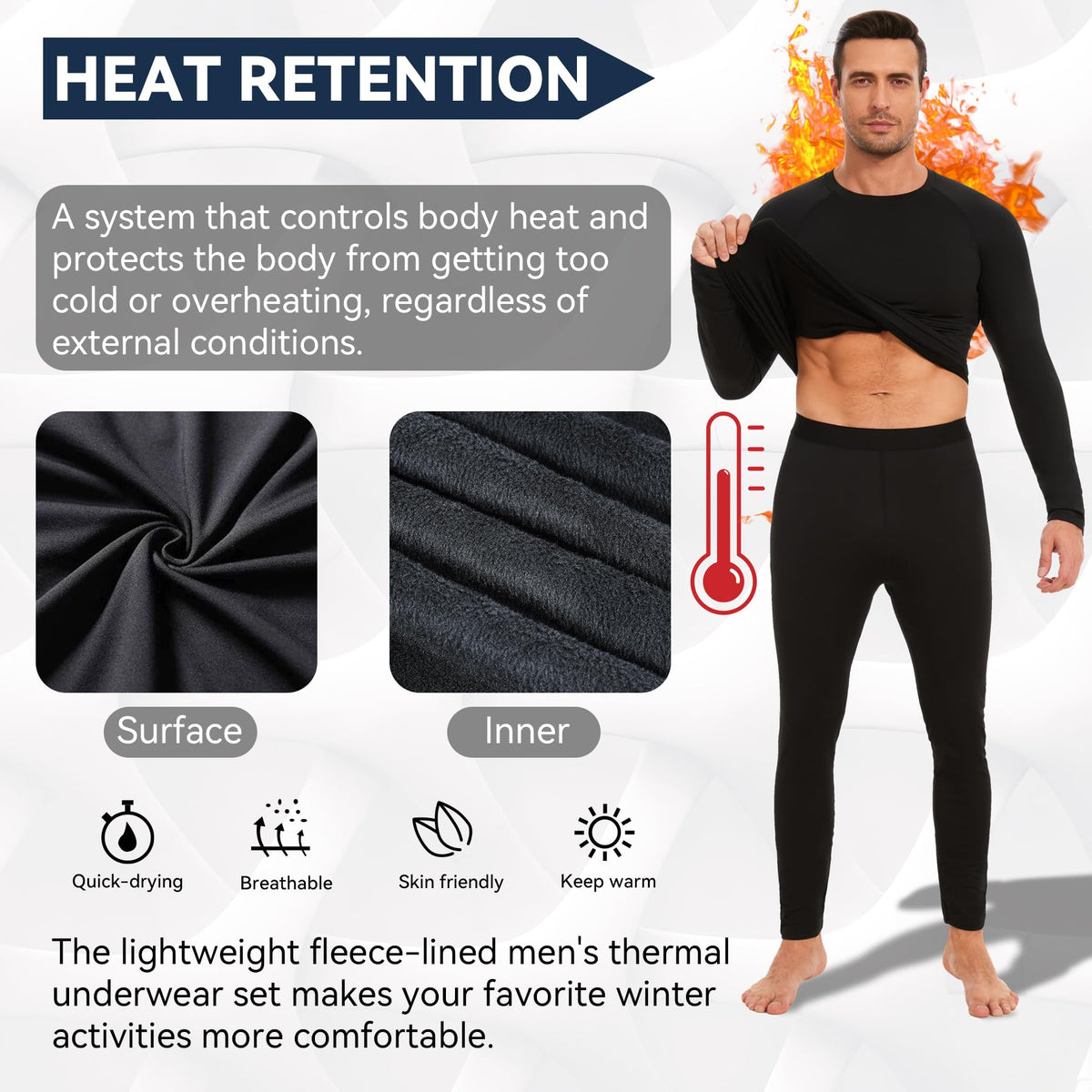 AMZSPORT Men's Warm Thermal Underwear Set, Base Layer