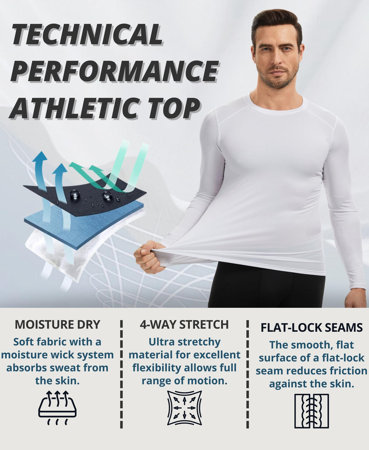 AMZSPORT Men's Long Sleeve Compression Shirt, Quick-Dry