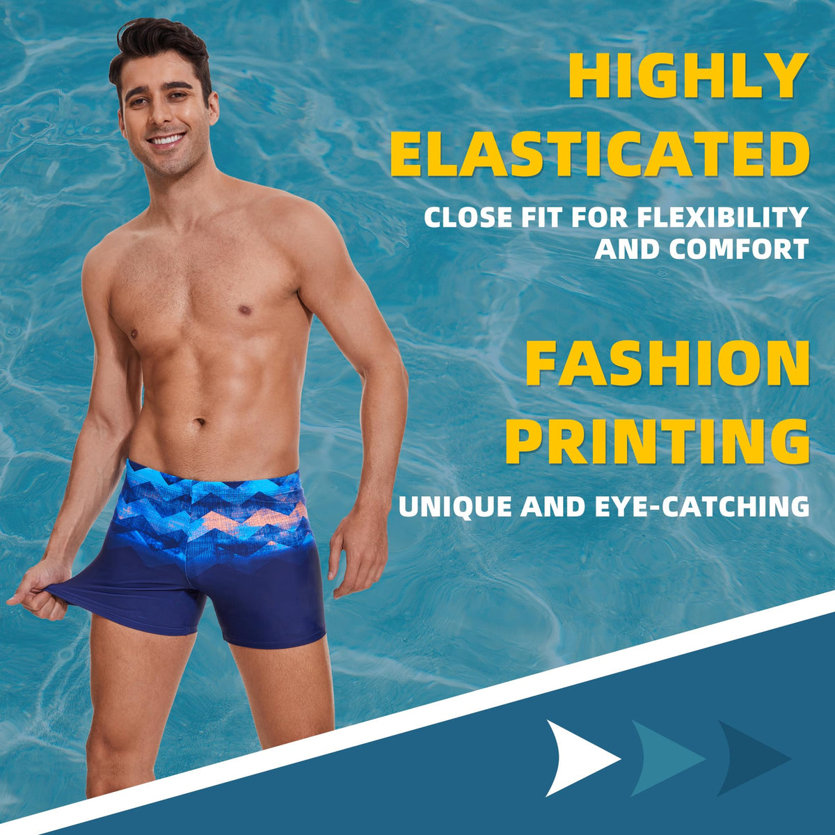 AMZSPORT Men's Short Swim Trunks Quick-Dry Beach Shorts Mesh Lining