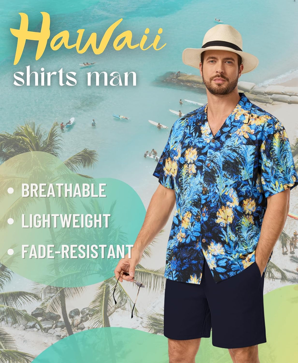 AMZSPORT Men's Hawaiian Shirt, Short Sleeve Summer Beach Shirt