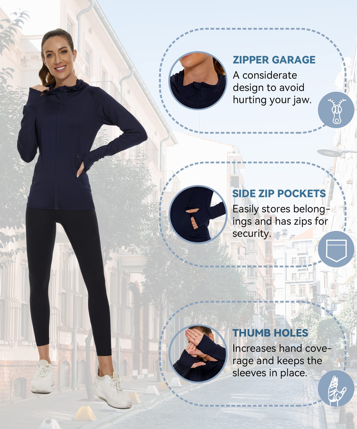 AMZSPORT Women's Running Jacket Long Sleeve Sports Zip-Up