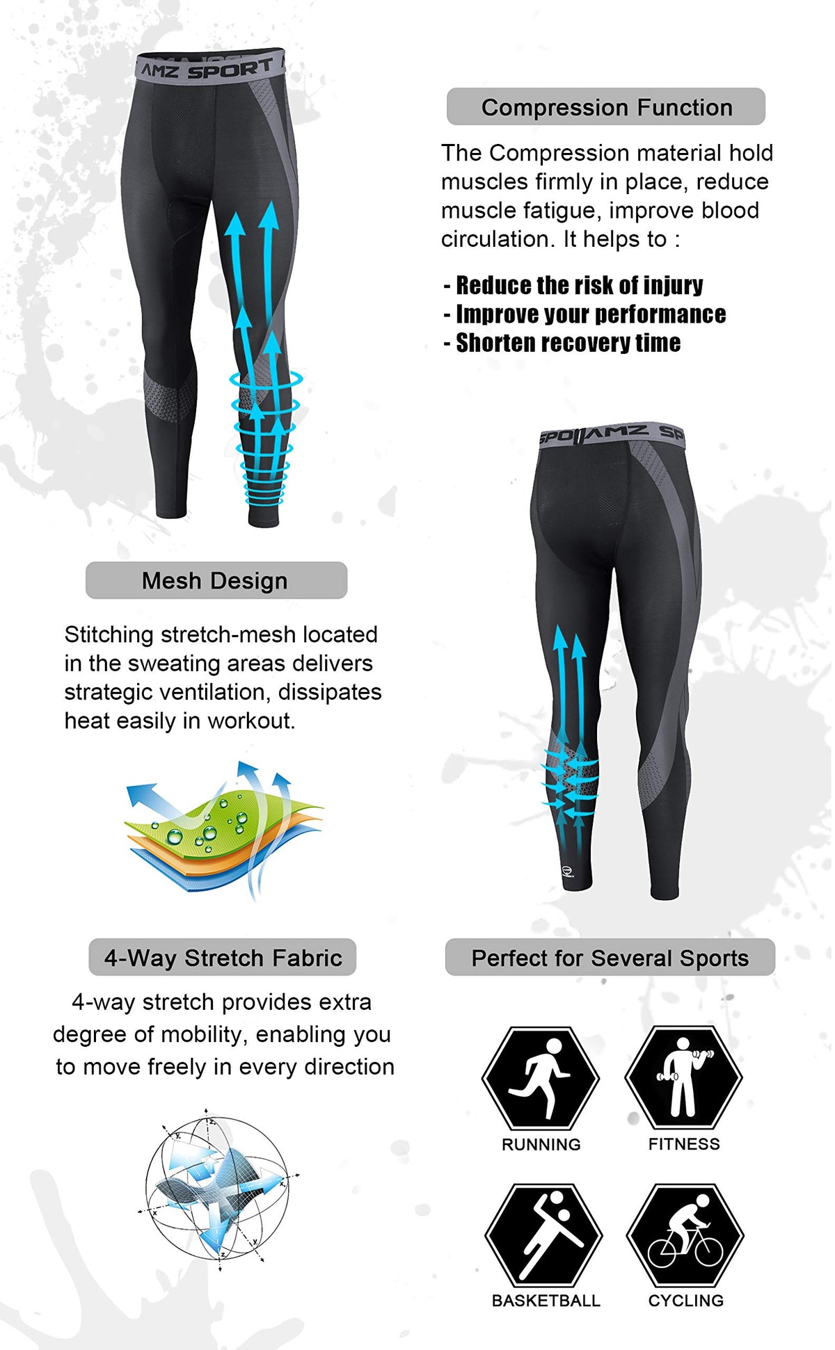 AMZSPORT Men's Quick-Dry Compression Running Tights