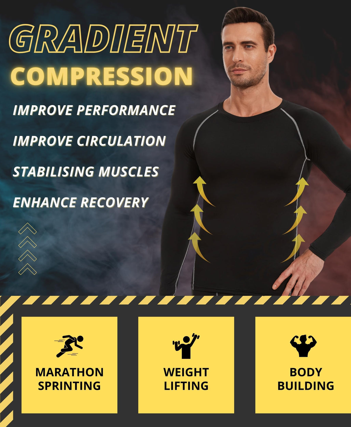 AMZSPORT Men's Long Sleeve Compression Running Shirt Quick Dry