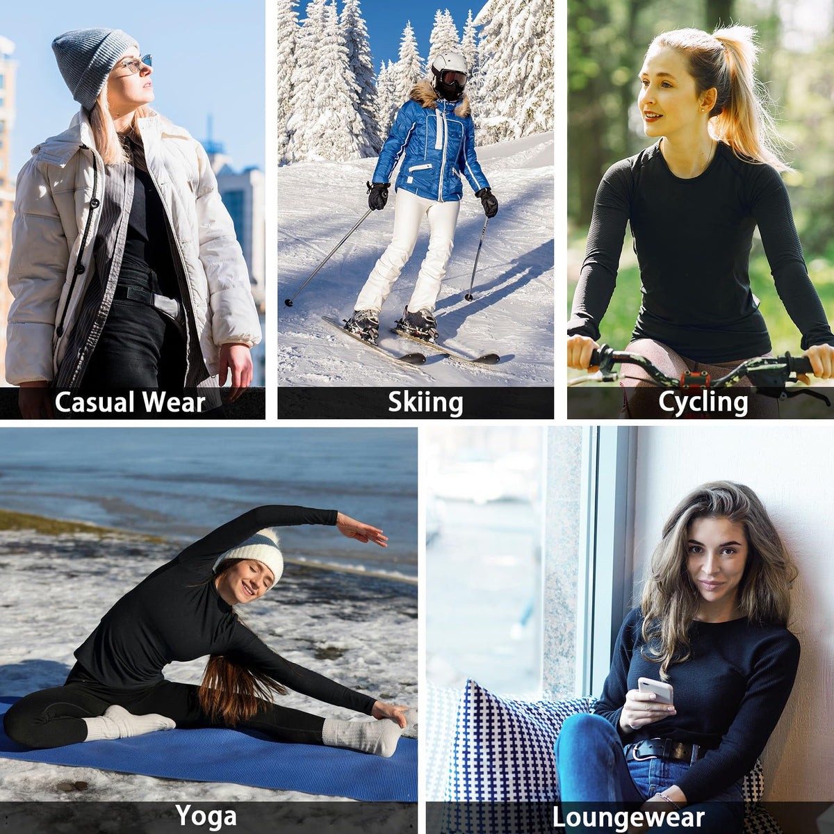 AMZSPORT Women's Thermal Long Sleeve Shirt Slim Fit Winter Base Layer