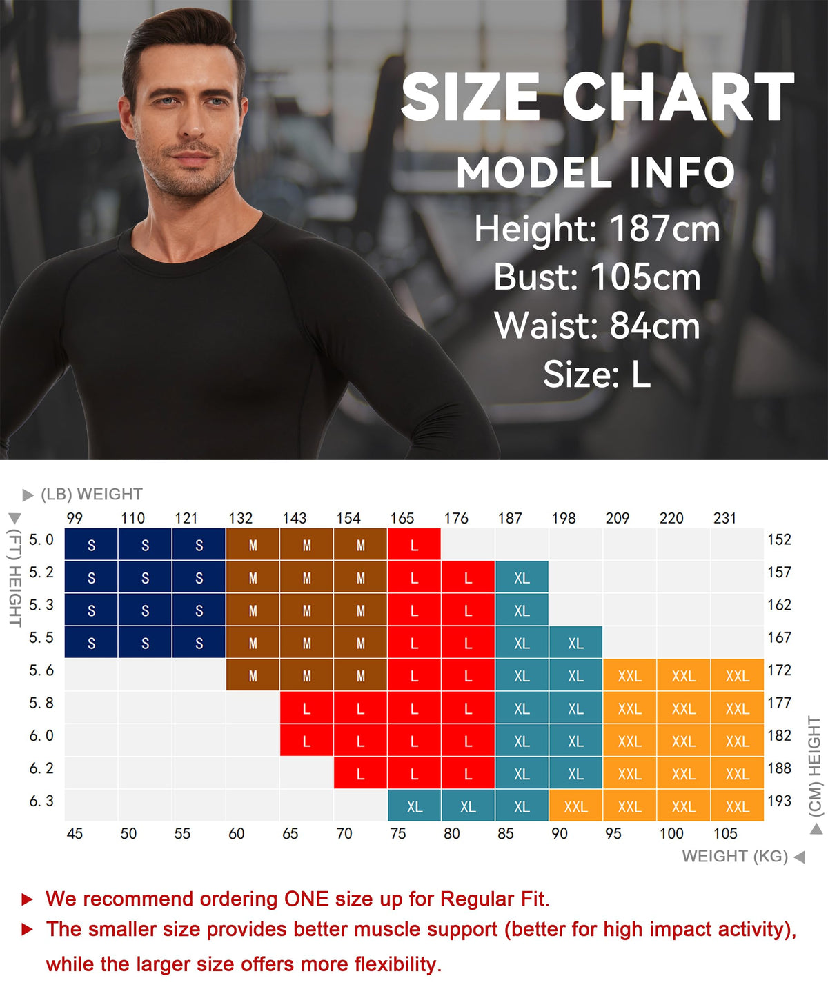 AMZSPORT Men's Long Sleeve Compression Running Shirt Quick Dry