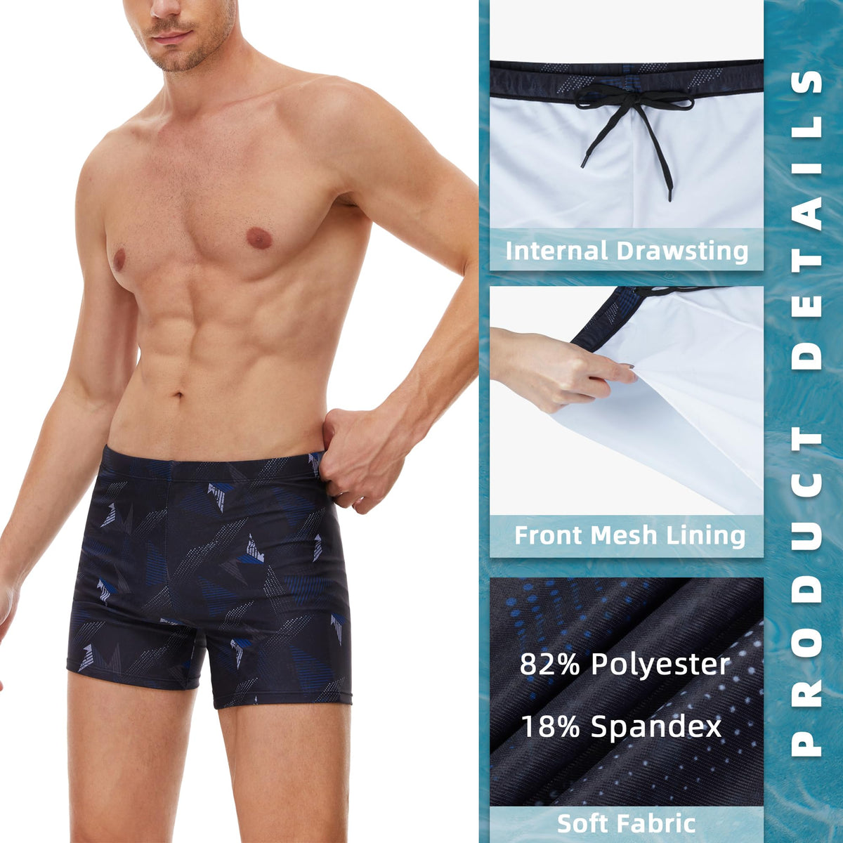 AMZSPORT Men's Short Swim Trunks Quick-Dry Beach Shorts Mesh Lining