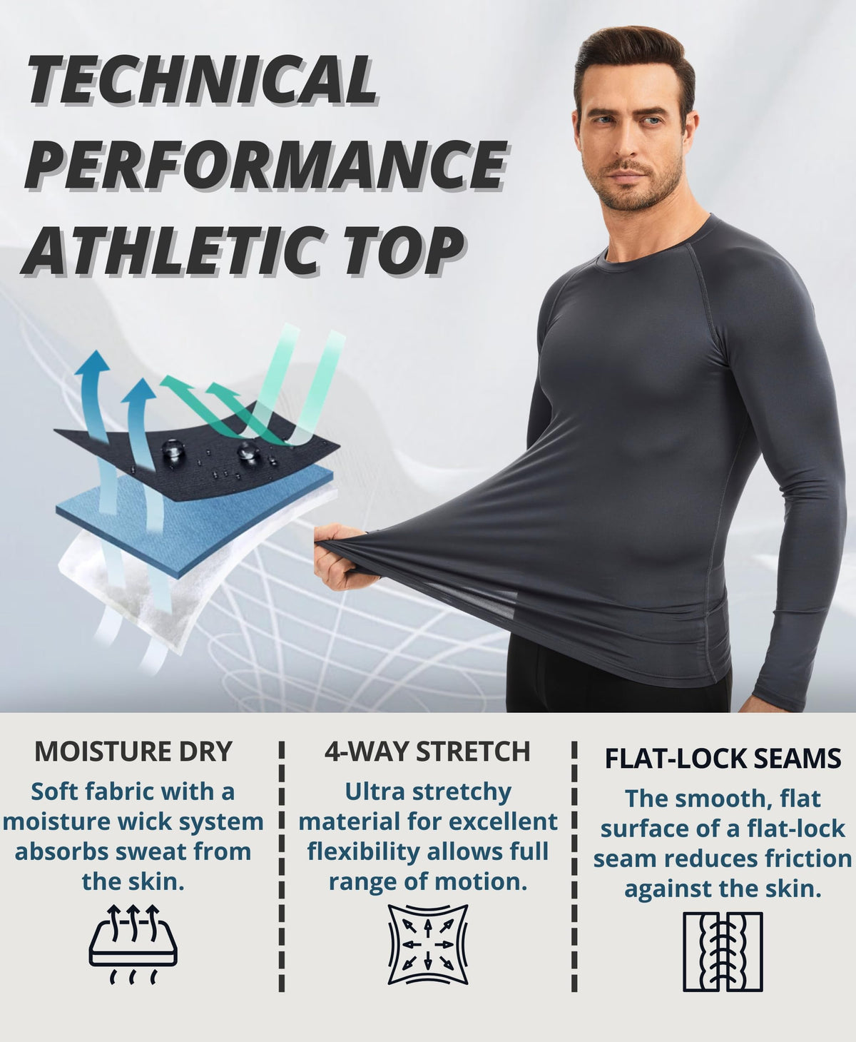 AMZSPORT Men's Long Sleeve Compression Running Shirt Quick Dry