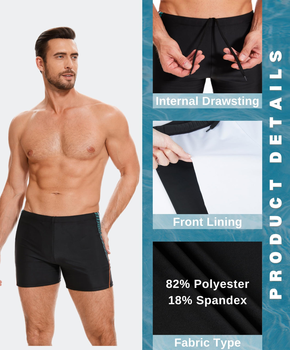 AMZSPORT Men's Tight-Fit Swim Trunks, Water Sports Swimwear