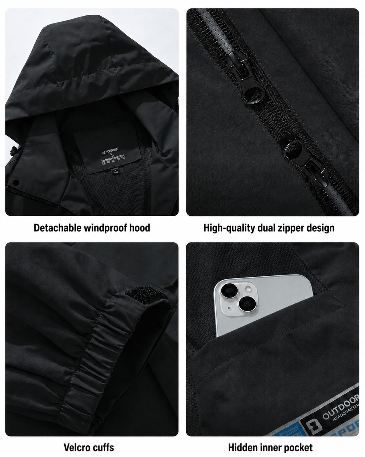 AMZSPORT Men's Hooded Rain Jacket