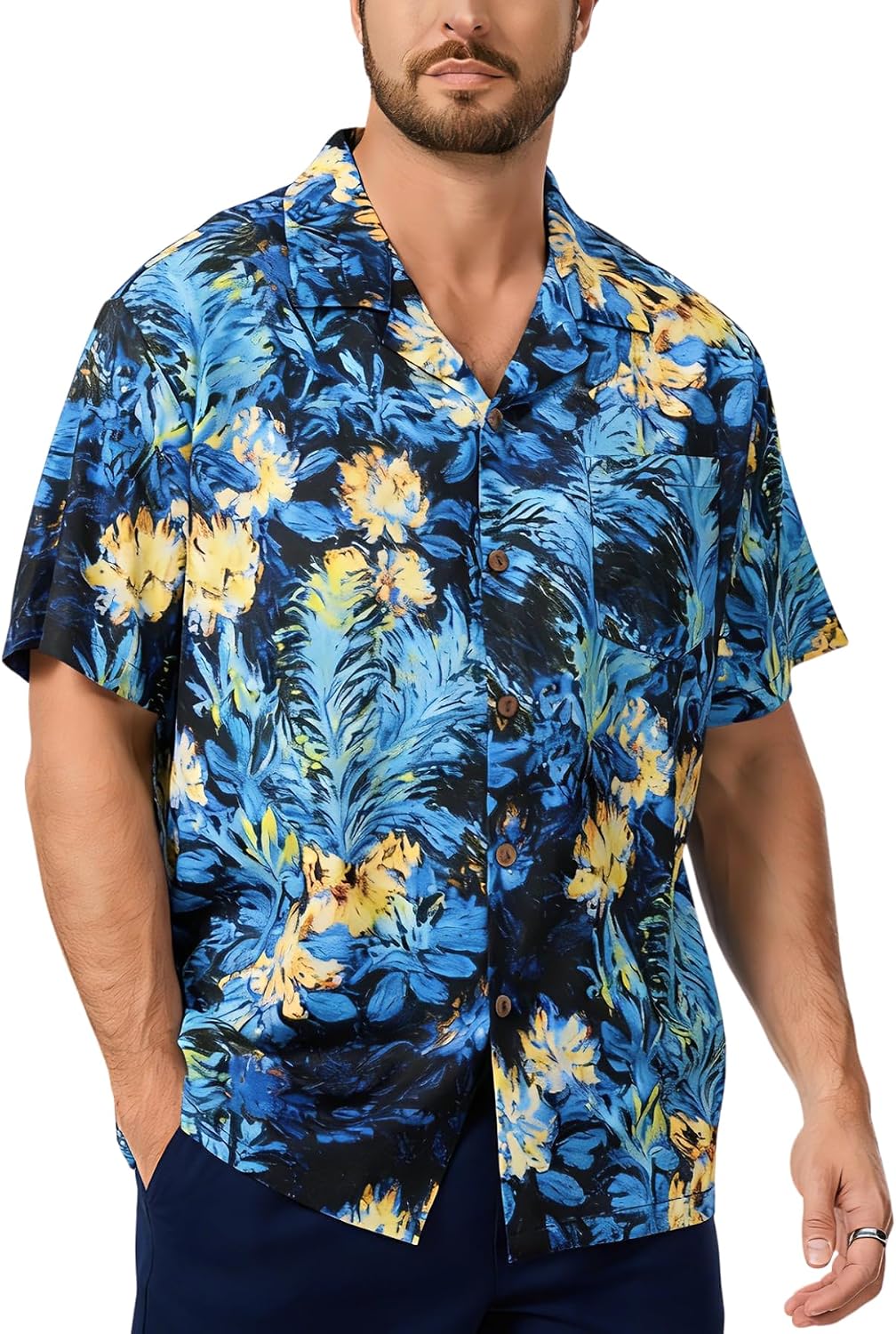 AMZSPORT Men's Hawaiian Shirt, Short Sleeve Summer Beach Shirt