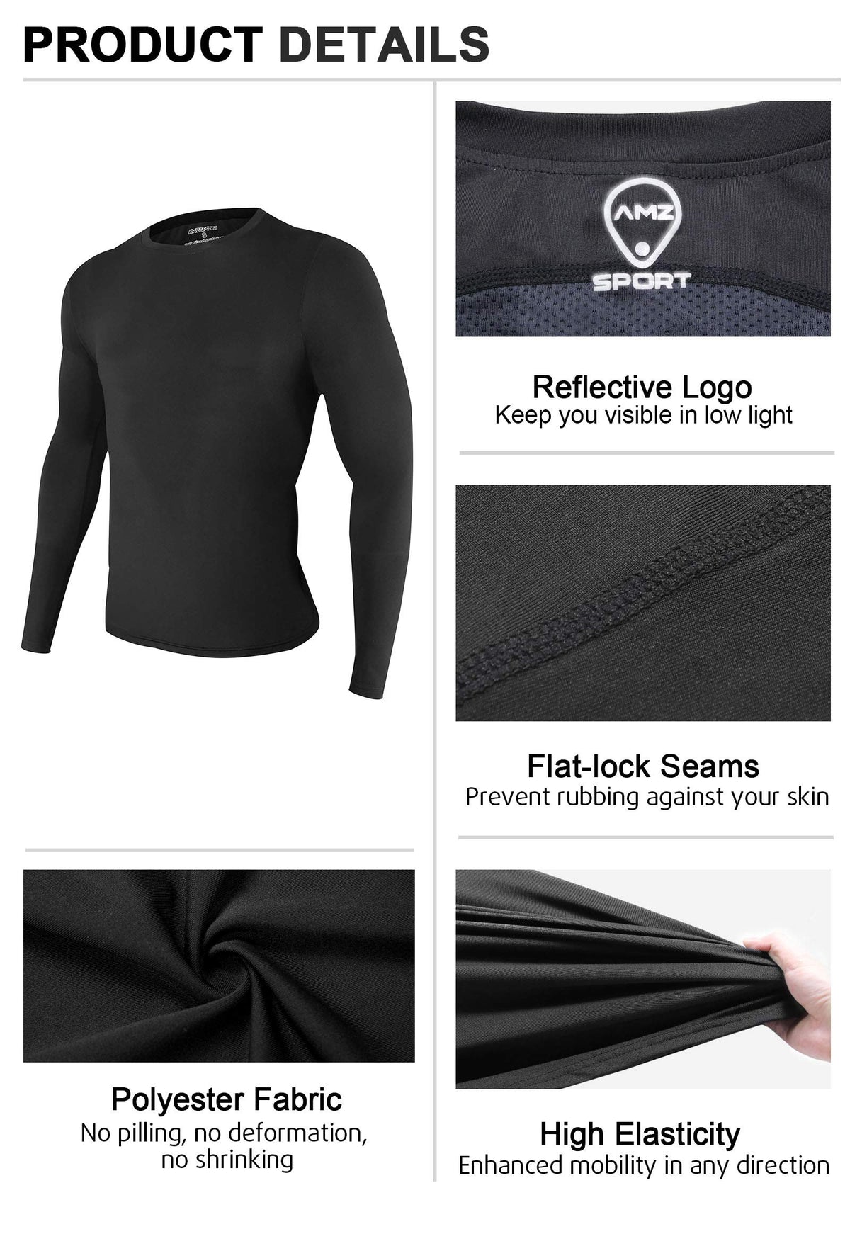 AMZSPORT Men's Long Sleeve Compression Shirt, All-Season