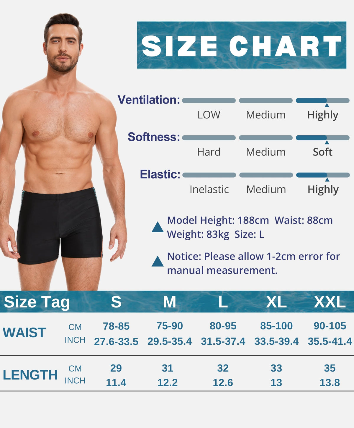 AMZSPORT Men's Tight-Fit Swim Trunks, Water Sports Swimwear
