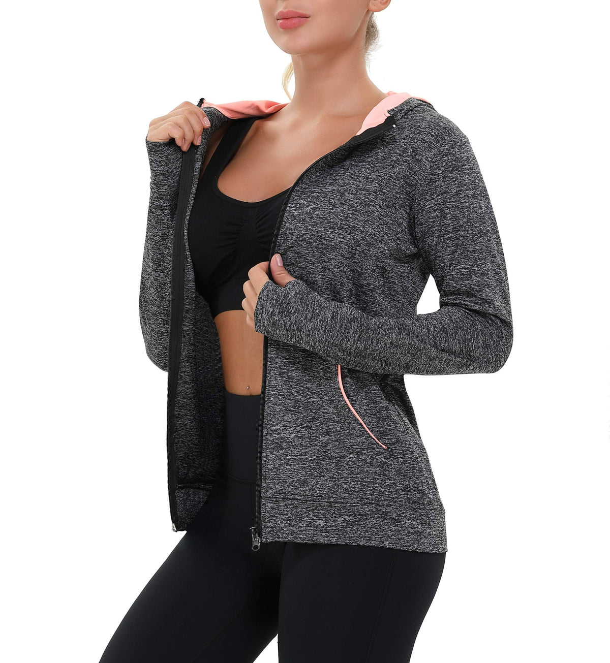 AMZSPORT Women's Running Jacket Long Sleeve with Pockets