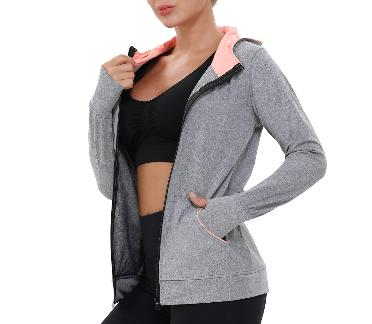 AMZSPORT Women's Running Jacket Long Sleeve with Pockets