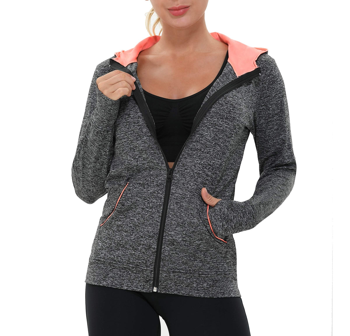 AMZSPORT Women's Running Jacket Long Sleeve with Pockets