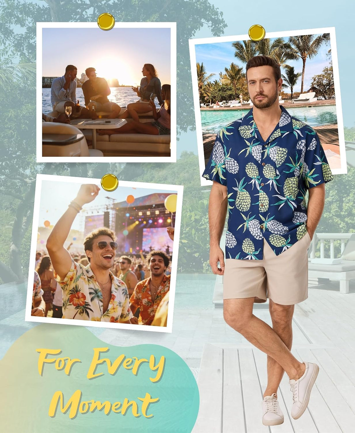 AMZSPORT Men's Hawaiian Shirt, Short Sleeve Summer Beach Shirt