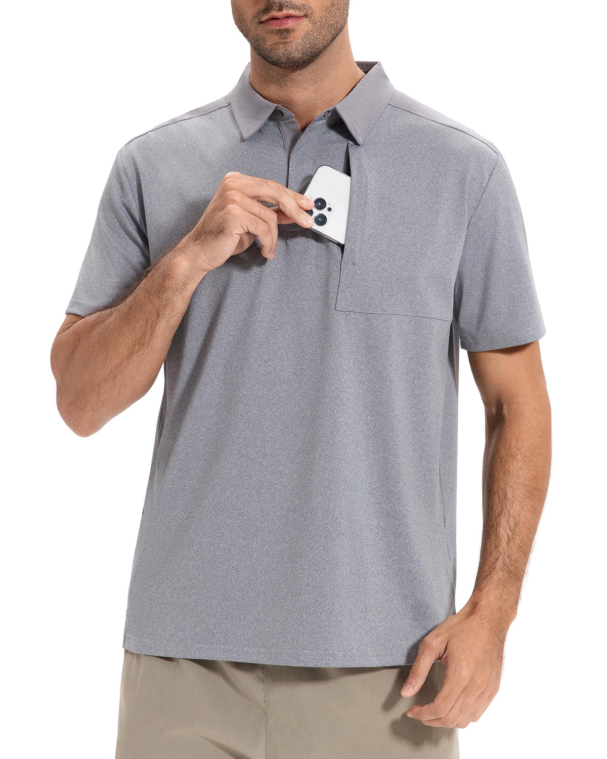 AMZSPORT Men's Short Sleeve Polo Shirt Quick-Dry Zip Pocket Sport